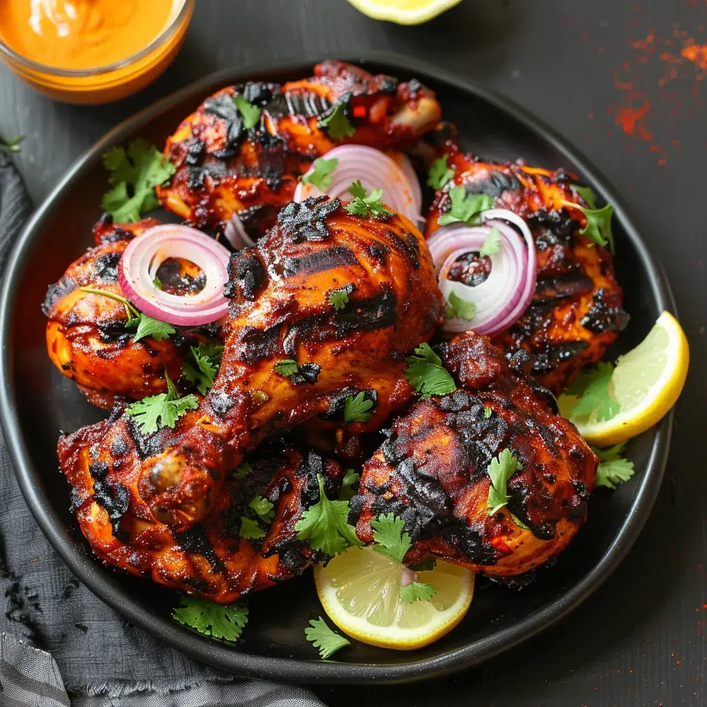 Juicy grilled chicken drumsticks with charred crust and herbs